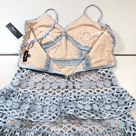 LULUS Dress Womens Beauty and Lace Blue Crochet Lace Mini Zipper Adjustable Sz M - Picture 4 of 10